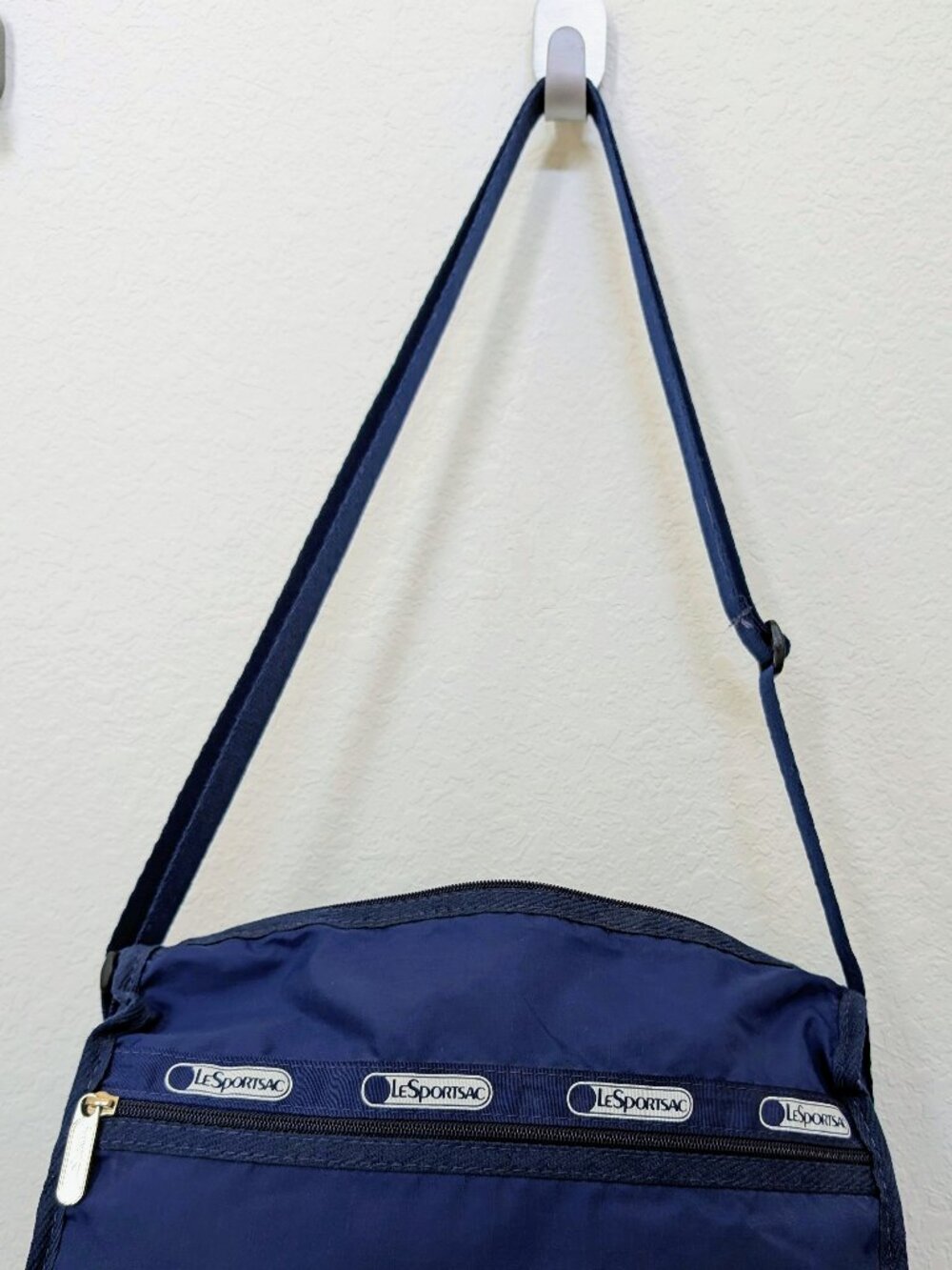 LeSportsac RARE VTG NWT 80s Deluxe Shoulder Satchel Navy 7513 Made in USA - Picture 3 of 16